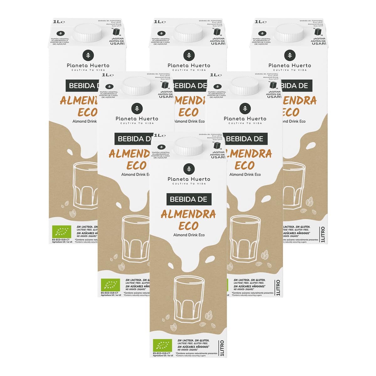 PLANETA HUERTO | Pack 6x Bebida de Almendra Ecológica 1L, 100% Vegetal, Sin Lactosa, Con Grasas Saludables, Fuente de Fibra - Bebida de Avena Ideal para Veganos, Desayunos, Batidos y Cocina Natural