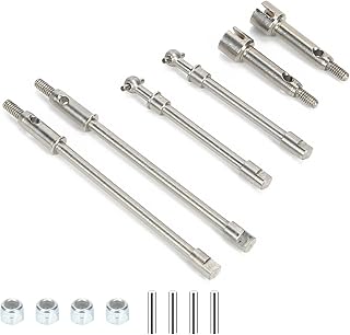 RCWAD 1 Set Hardened Stainless Steel Front Stub Axle&Rear Center Drive Shaft&Front Axle Shaft for Axial Scx24 Crawlers