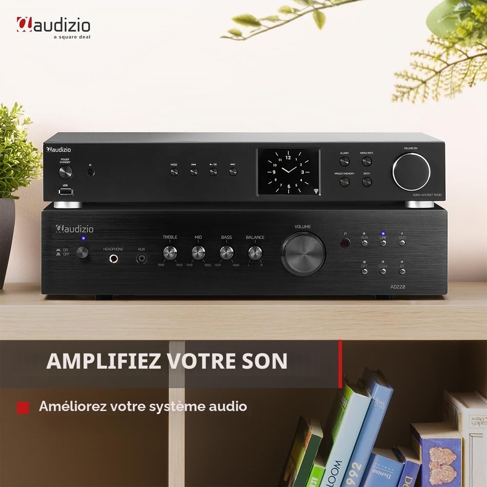 Audizio AD220B Amplificateur HiFi Bluetooth 2.1 - Noir, 400 Watts, 4 Ohms, 2 Sorties Enceintes, 1 Sortie Sub, Lecteur MP3, Égaliseur de Son, Idéal pour Vos Films et Écouter Votre Musique