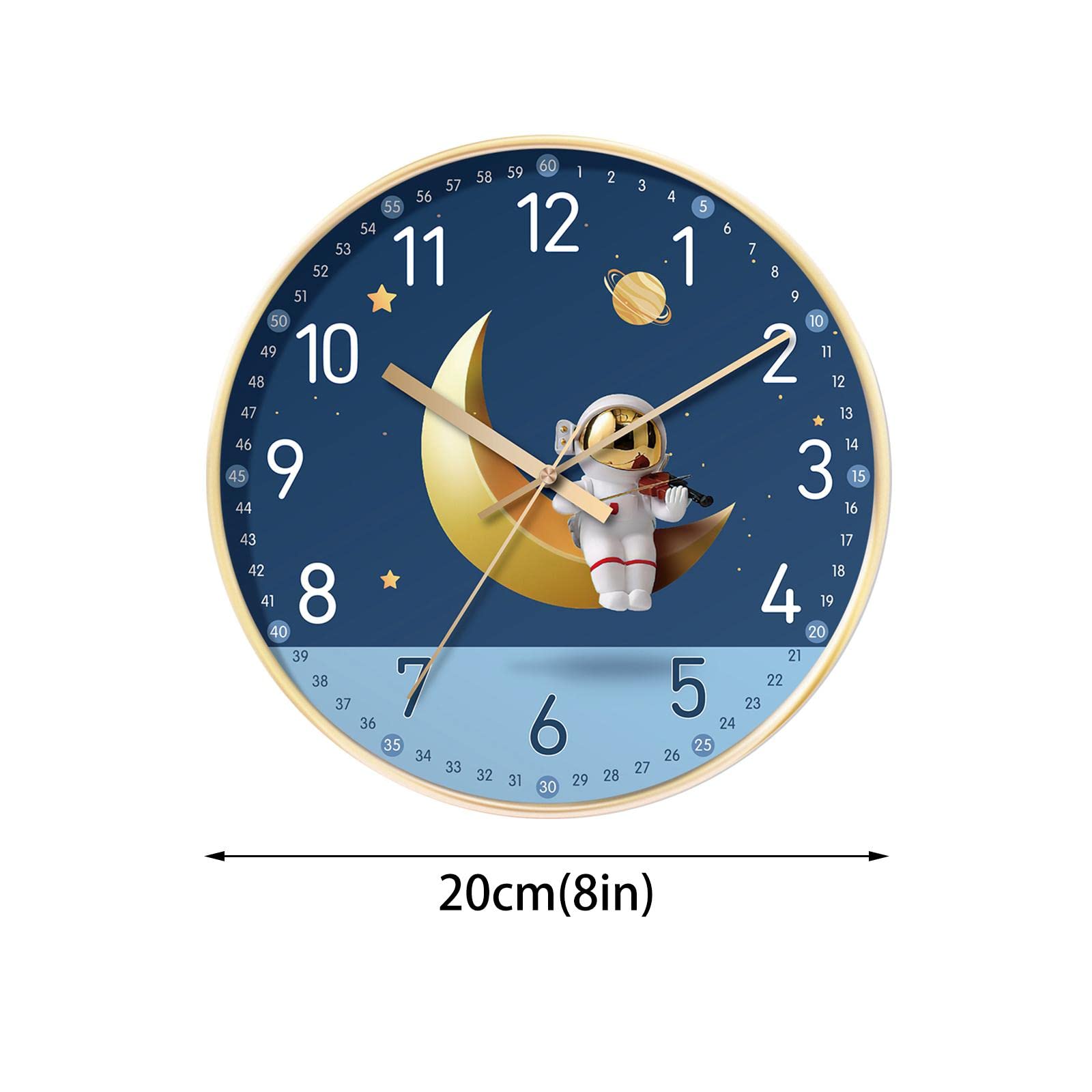 F Fityle Orologio da Parete Senza ticchettio Silenzioso 8" per cameretta dei Bambini, Astronauta Luna
