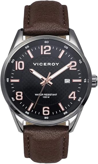 Reloj Viceroy Multifuncion Hombre correa piel marrón caja acero esfera  blanca