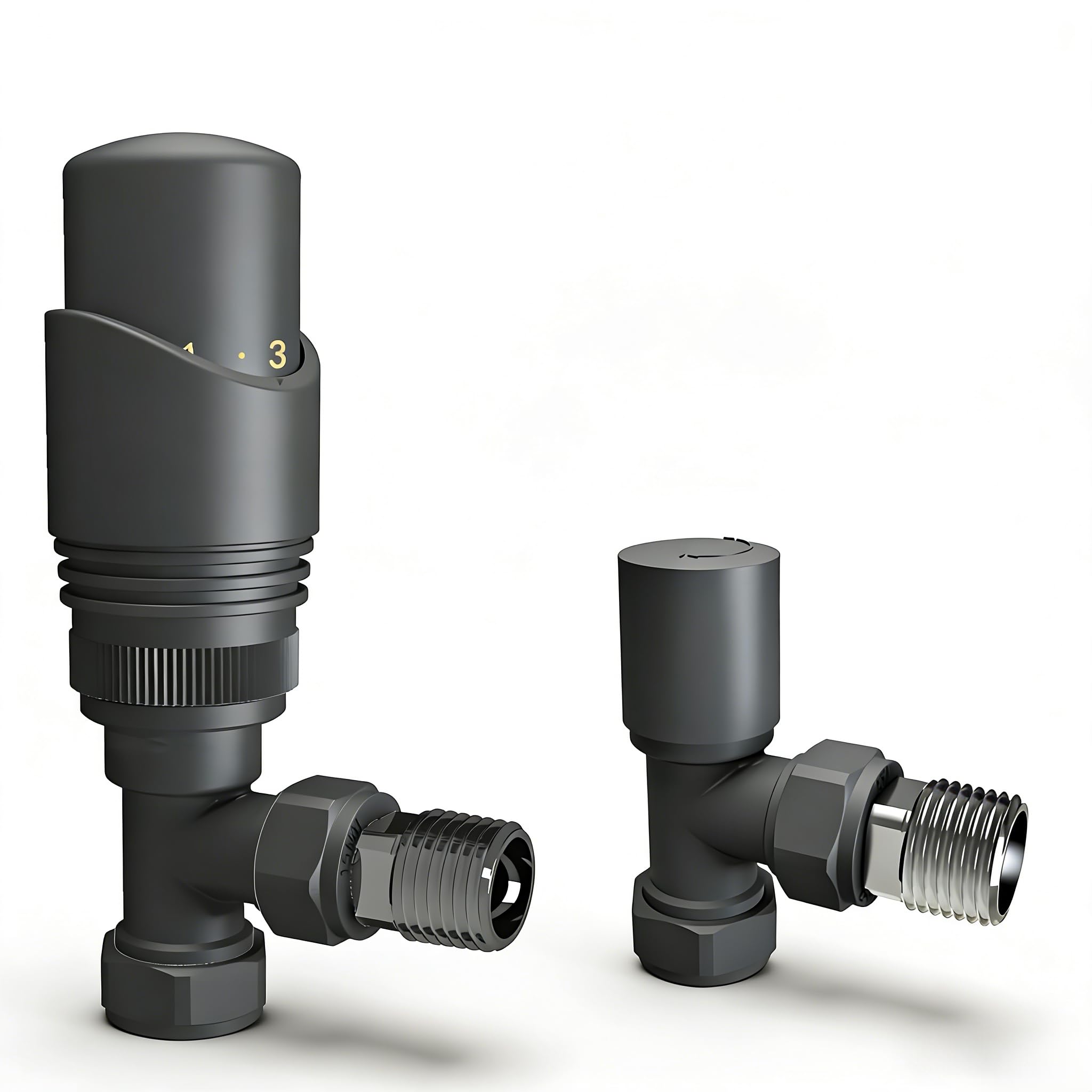 Thermostatic Radiator Valve Set, 15mm x 1/2" Angled TRV & Lockshield Pair, Traditional Design for Radiators & Heated Towel Rails, for UK Central Heating System Modern Bathroom(Anthracite)