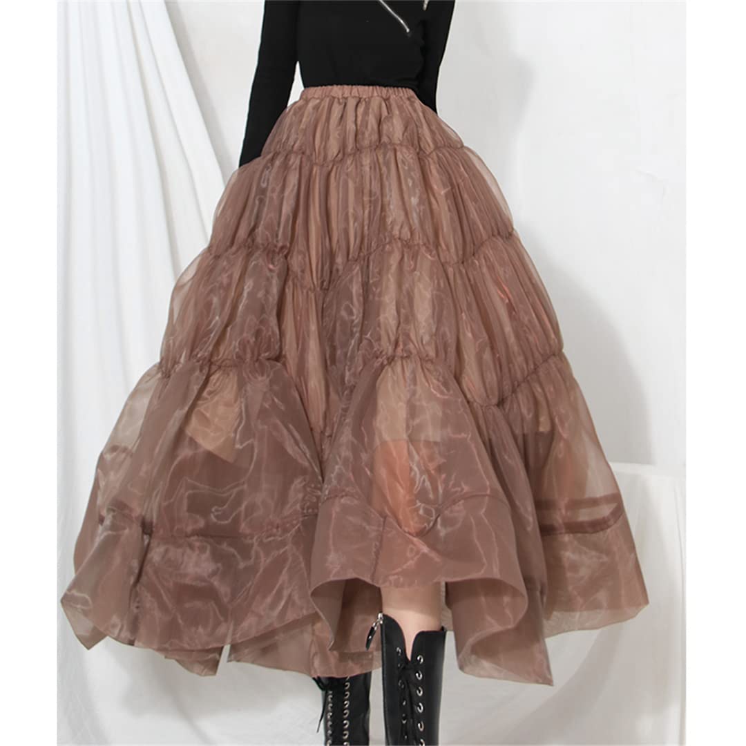 Gonne in Tulle a Vita Alta Primaverili per Donna Gonne Longuette Arricciate Marroni Gonne in Pizzo con Stampa Floreale Brown XL