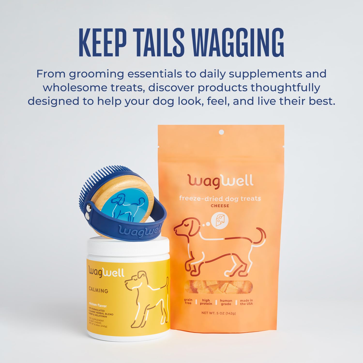 WagWell Cepillo corporal y pelaje para perros — Exfolia las células de la piel, reduce el desprendimiento y promueve la relajación