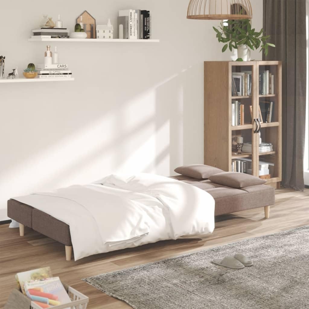 Sofá cama de 2 plazas con 2 almohadas, sofá plegable de tela gris