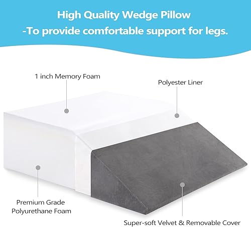 Miniatura 2 de Almohada de elevación de piernas con funda extraíble almohada de espuma viscoelástica de 8 pulgadas para dormir almohadas de cuña de circulación