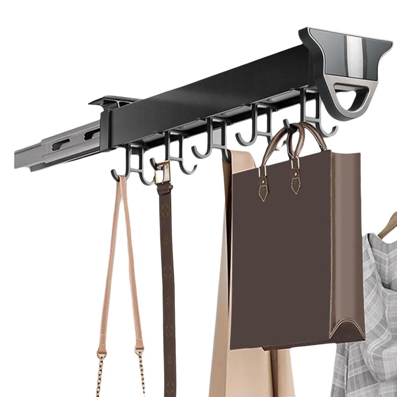 Duoazjl One Color Hanging Pot Rack Hook - Pull Out Pots And Pan Organizer Adjustable Pot Racks With Sliding Rail Storage Utility Rack Used For Kitchen/Closet/Cupboard, Load 75Lbs(22.04In-20 Hook)