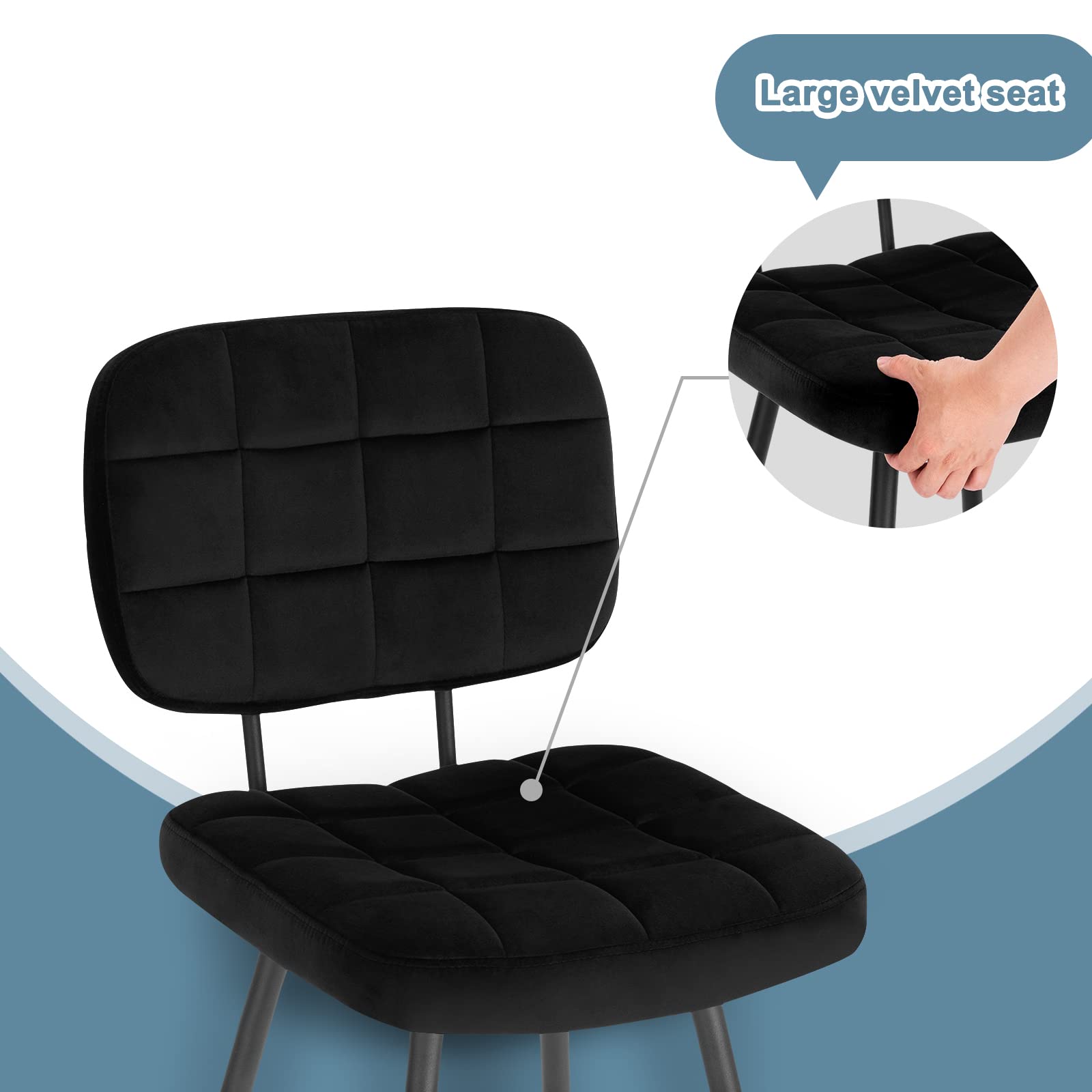 EUGAD Tabourets Bar Lot de 2, Chaise de Bar, avec Dossier, Repose-Pieds, Siège rembourré, en Velours et Métal, Noir, 1042BY-2