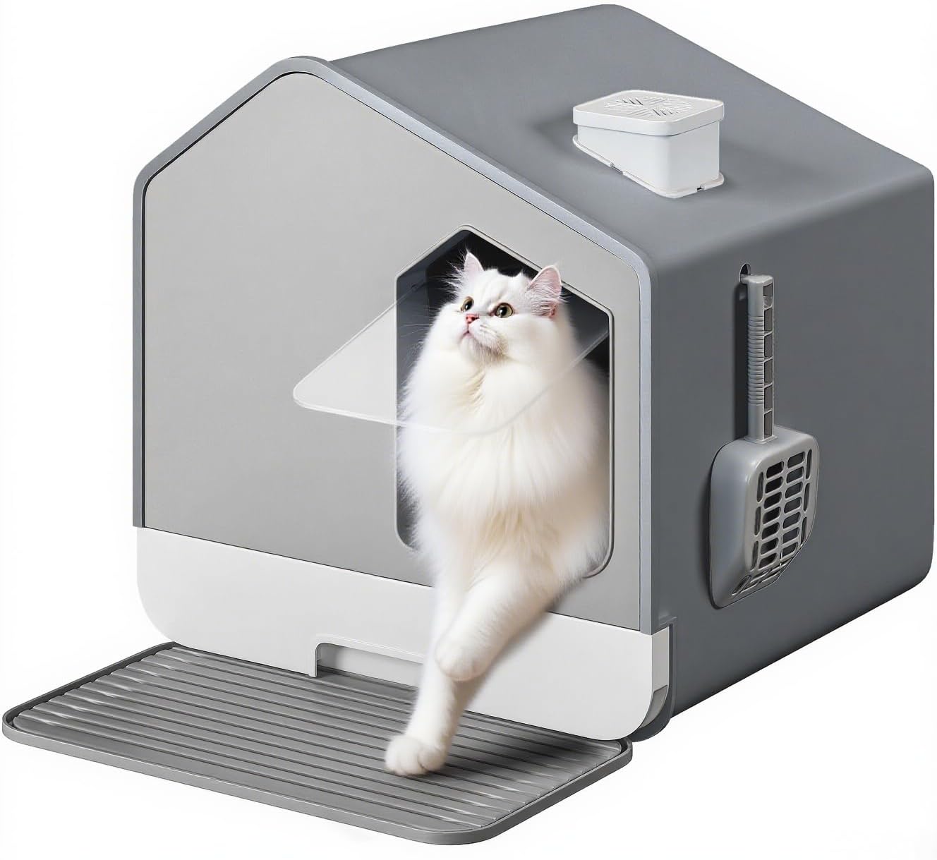 YITAHOME XXL Katzentoilette mit Deckel und Katzentoilette, 44 x 40 x 45 cm, Katzentoilette im Hausdesign mit Katzentoilette und Schaufel, einfache Schubladenreinigung, Katzentoilette mit hohen Kanten (grau) YITAHOME XXL Katzentoilette mit Deckel und Katzentoilette, 44 x 40 x 45 cm, Katzentoilette im Hausdesign mit Katzentoilette und Schaufel, einfache Schubladenreinigung, Katzentoilette mit hohen Kanten (grau)