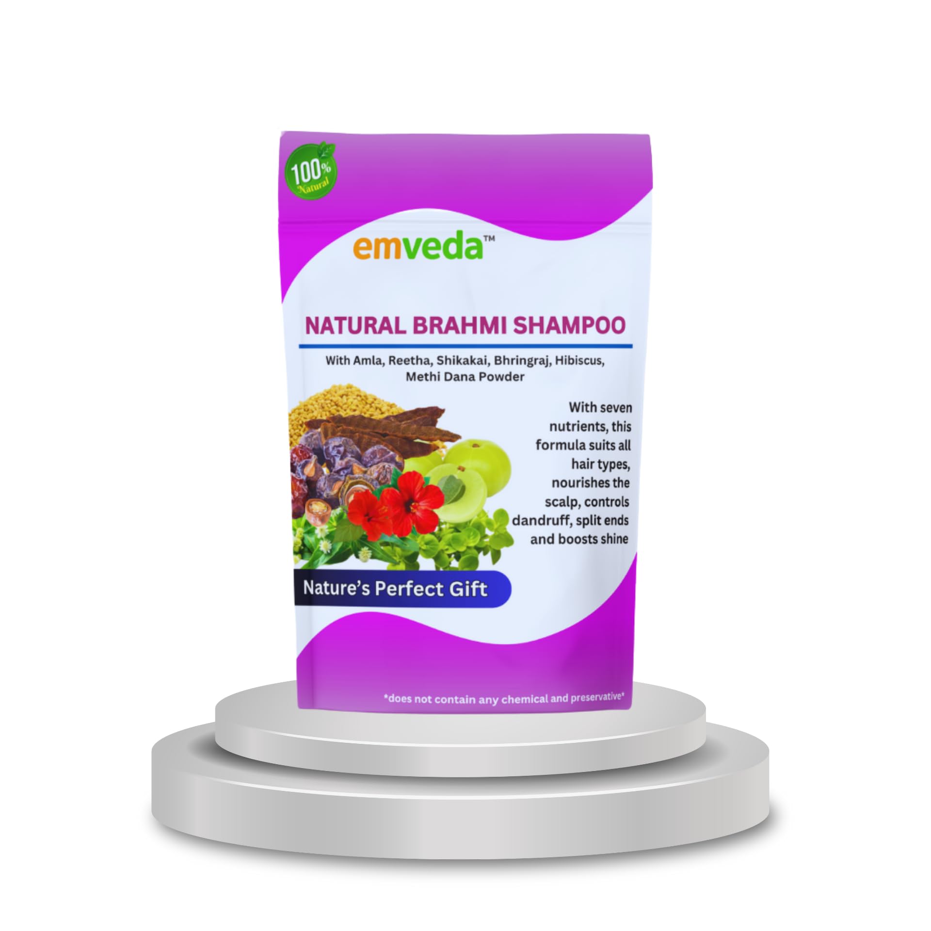 Emveda Natural Hair Shampoo With Amla Reetha Shikakai Hibiscus Bhringraj Brahmi Bhringraj & Flax Seeds Powder For Men & Women, Totally Organic | Paraben and Sulphate Free Shampoo - 200gm-image-23