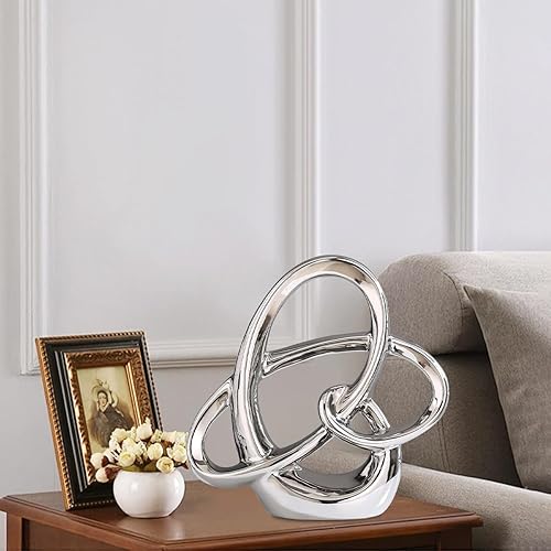 Miniatura 3 de Escultura geométrica de cerámica moderna de plata, acento abstracto para el hogar y figura de mesa para sala de estar, dormitorio, baño, oficina,