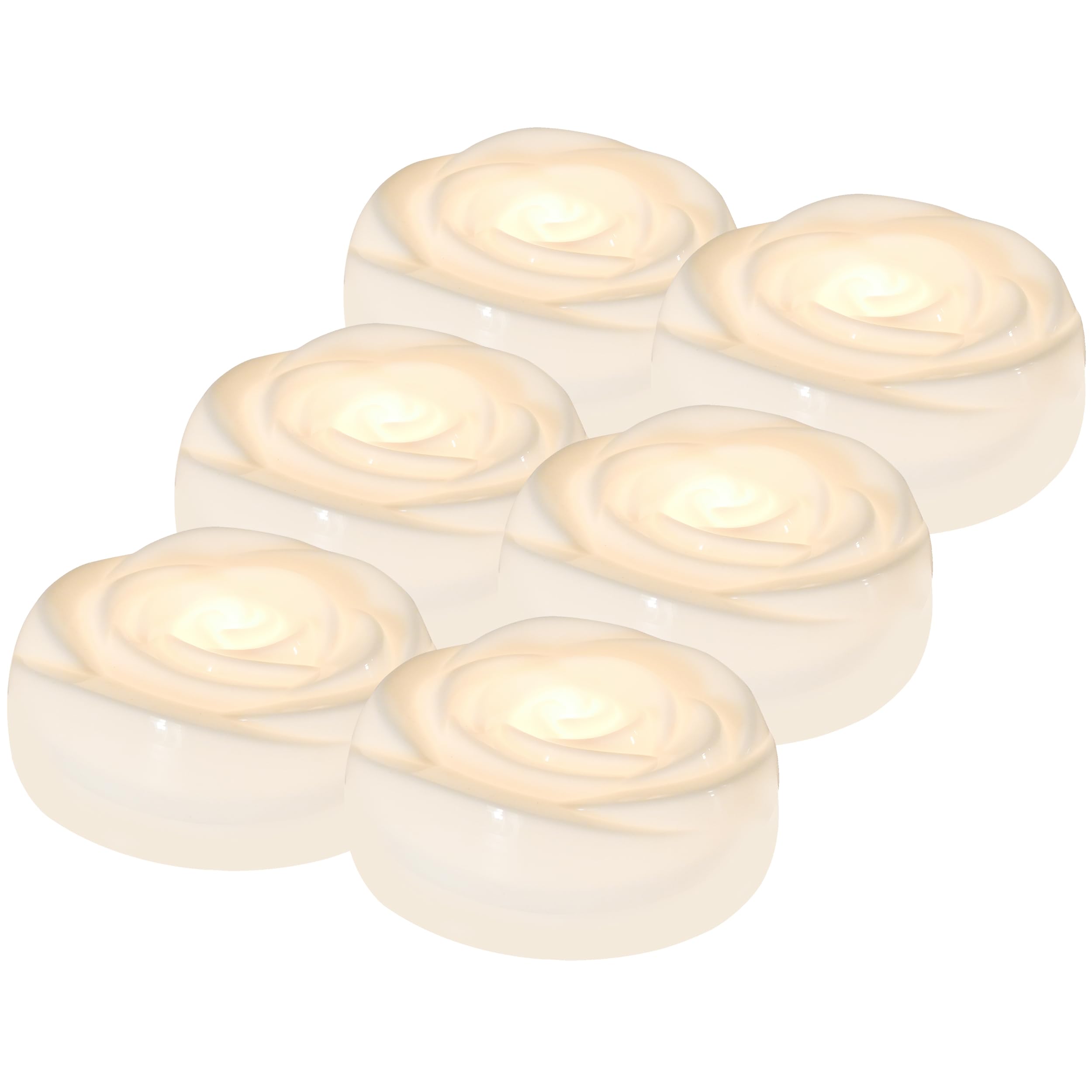 Aignis 6pcs Flameless LED Floating Candles, White Rose Plastic Tealights Battery Operated, 120+ Hours Glow Time, Cozy Light for Romantic Pool/Bathtub/Hot Bath/Wedding Centerpiece Decor(D2.83*H1.42)