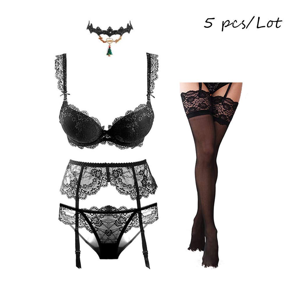 Completi Intimi da Donna Costumi da Donna Set Lingerie Natalizia Sexy in Pizzo da Donna (Nero 36A) (Rosso 36A)