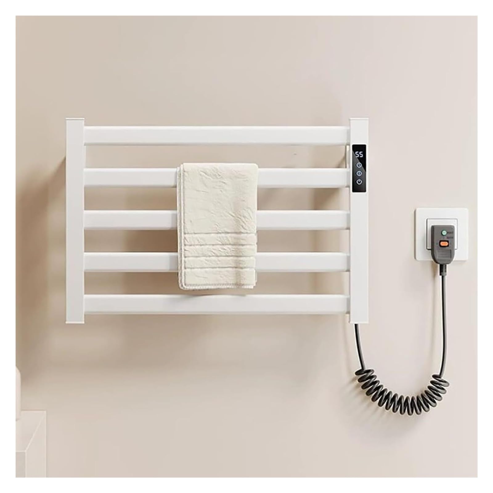Elektrischer Handtuchhalter Wandmontage Fünf Bar Aluminium Heizung Timer | Mehrstufige Temperaturanpassung Warme Handtücher Badezimmer Gäste WC Wellnessbereich Sauna Spa Hotel(Weiß,Left Exit)