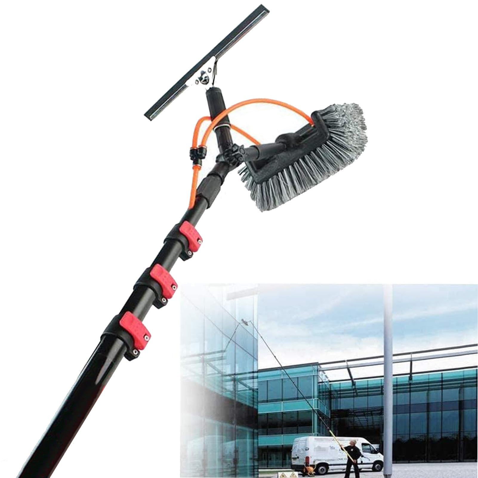 GTHTUHFD 9M/30Ft Window Cleaning Kit,Water/Hose Delivery Pole, Window Cleaning Brush Equipment, Cleaning Photovoltaic And Solar Panel Greenhouse Roof Cleaners,10.8M/36Ft,7.2M/24FT