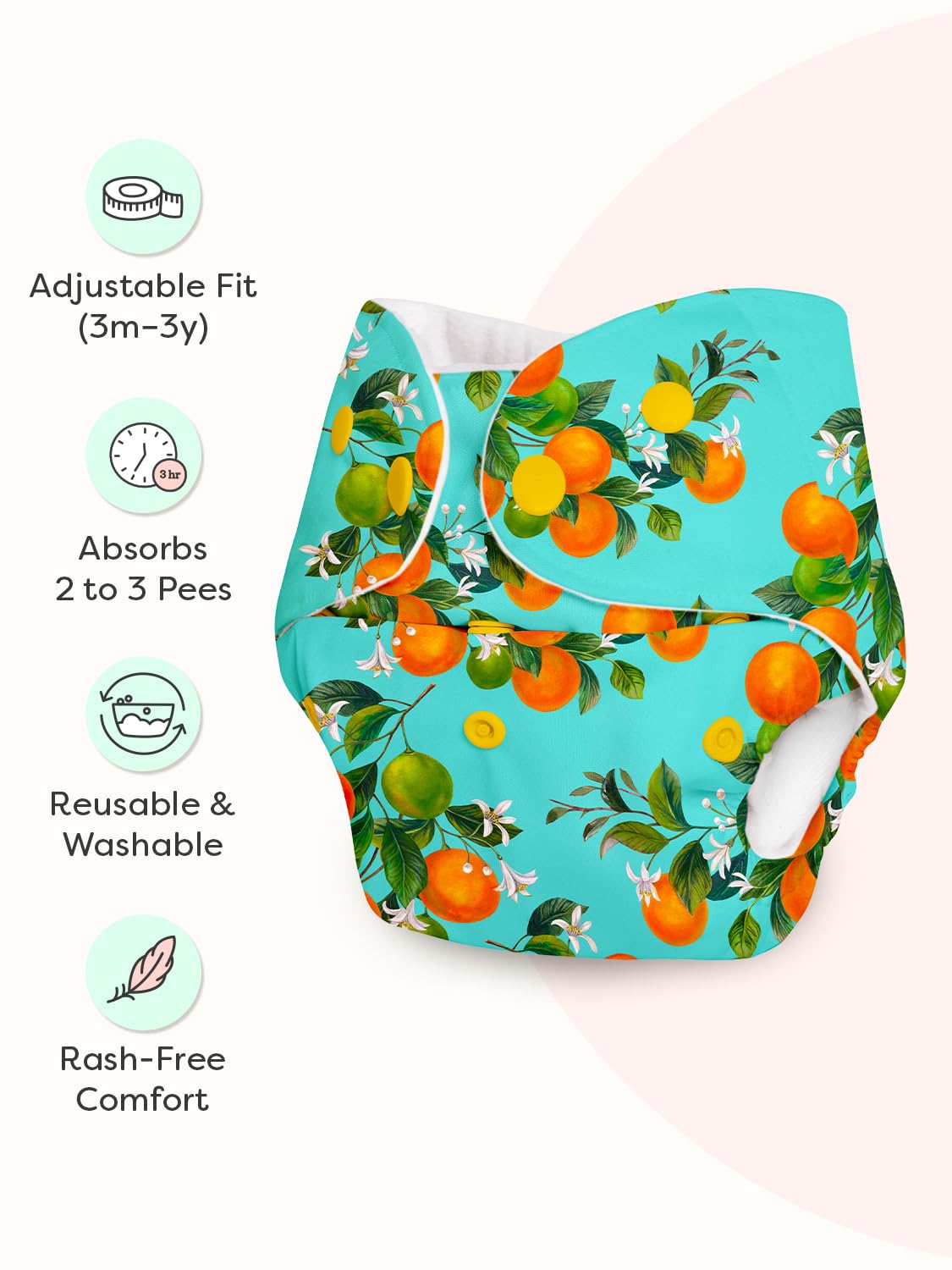 Superbottoms Basic Leakage-proof advanced cloth diapers for babies, High Absorbent 100% cotton 4 reusable diaper and 4 insert pad Combo Pack washable cloth diaper 3M -3Years Adjustable, Reduces Rash 1