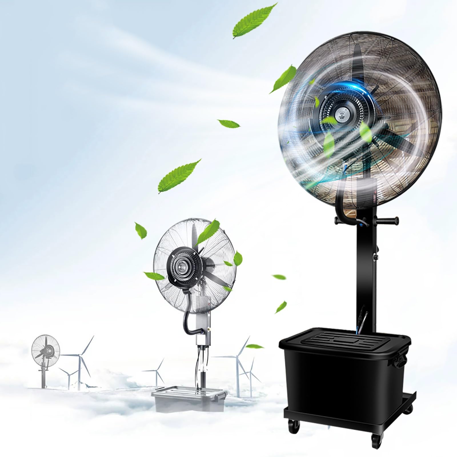 FQMYLTYN Patio Misting Fans Commercial Industrial 90° Oscillating Pedestal Fan, Water Mist Cooling Spray Fan with 11 Gallon Water Tank, for Outside Restaurant, Garage, Gym, Greenhouse(65cm/26in)
