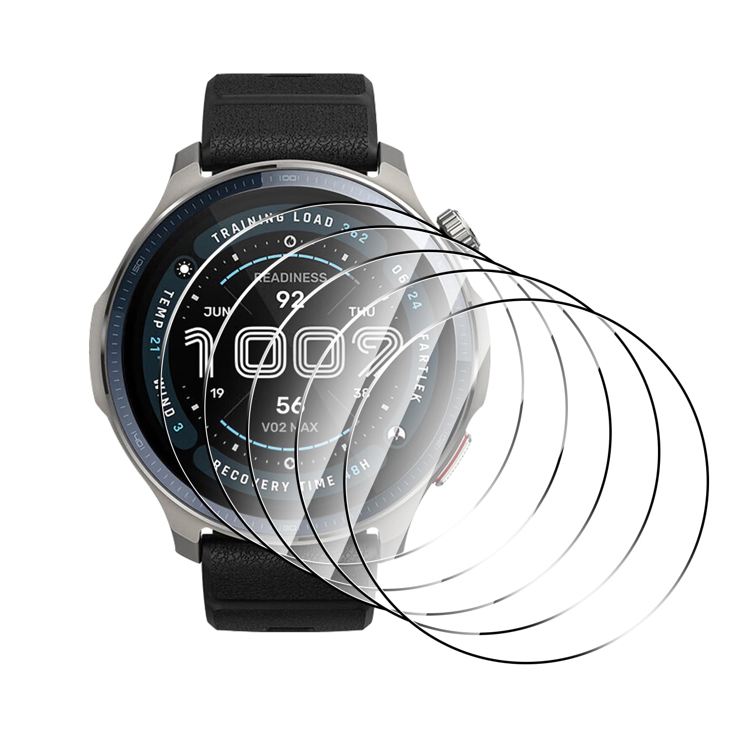 5 Piezas Protector de Pantalla para Amazfit Balance 2 47mm 1.5",Dureza 9H,Antihuellas,Sin Burbujas, Ultra Transparente Premium Cristal Vidrio Templado para Amazfit Balance 2 47mm 1.5"