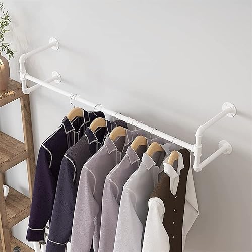 Miniatura 2 de Percheros industriales de tubería, percheros para colgar en la pared, estantes de ropa colgantes para exhibición que ahorran espacio, barra colgante