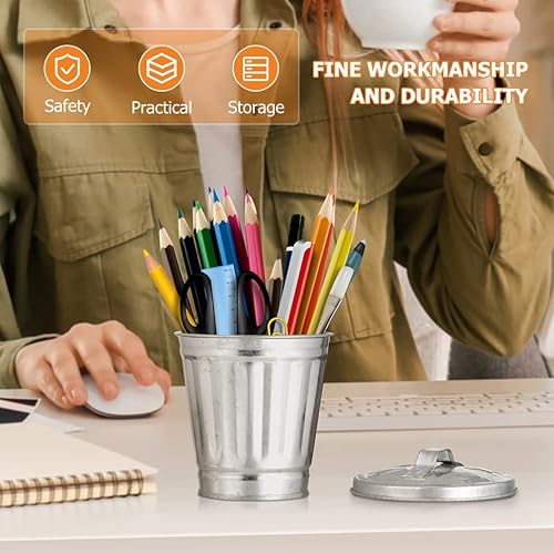 Miniatura 2 de NUOBESTY 3 piezas de mini basurero de escritorio, cubo de basura de hierro, portavasos, maceta compacta para baño, tocador, escritorio, mesa de