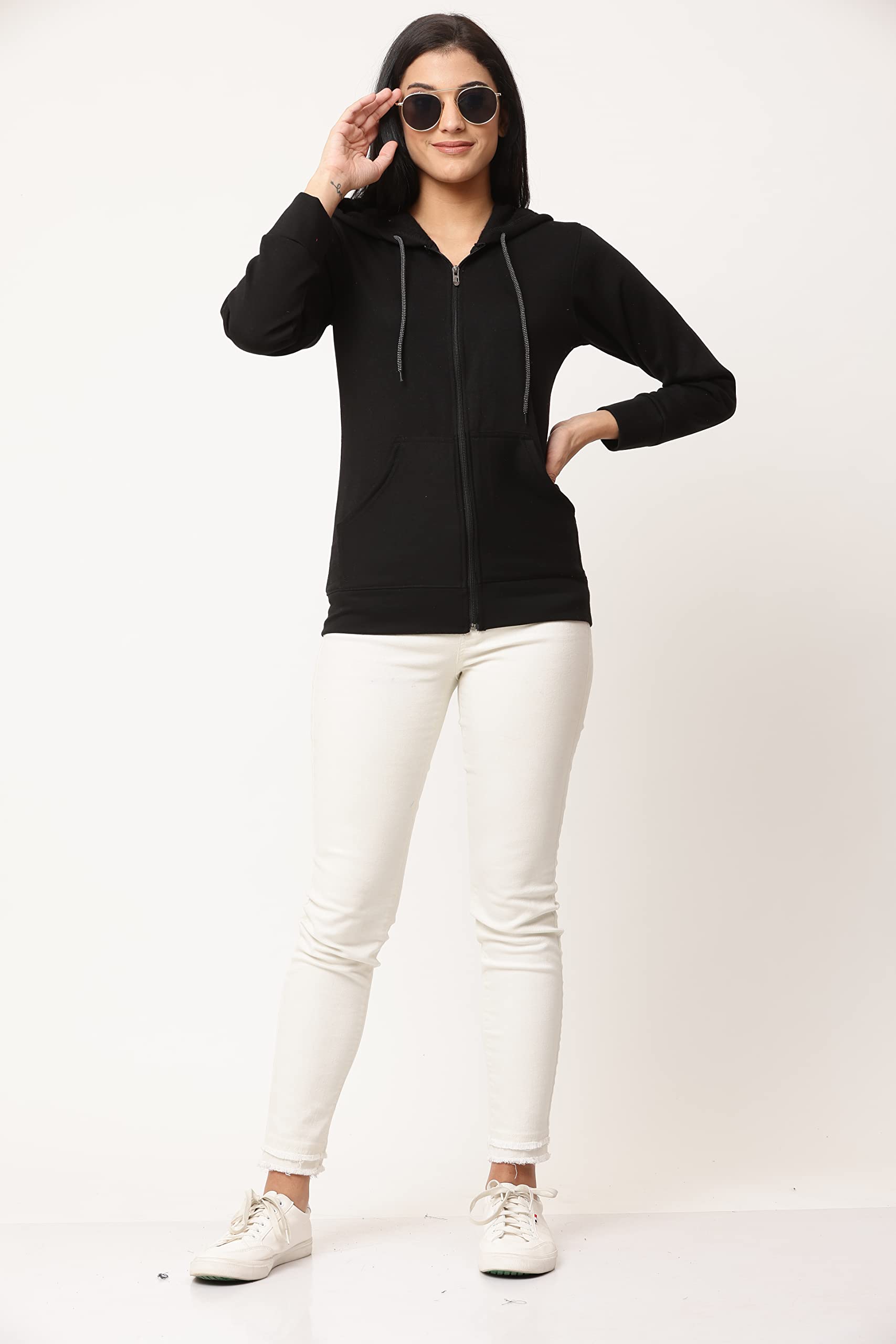 RRAVAYKI Women's Fleece Zipper Loose Fit Hoodie Jacket (Black, Medium) 3