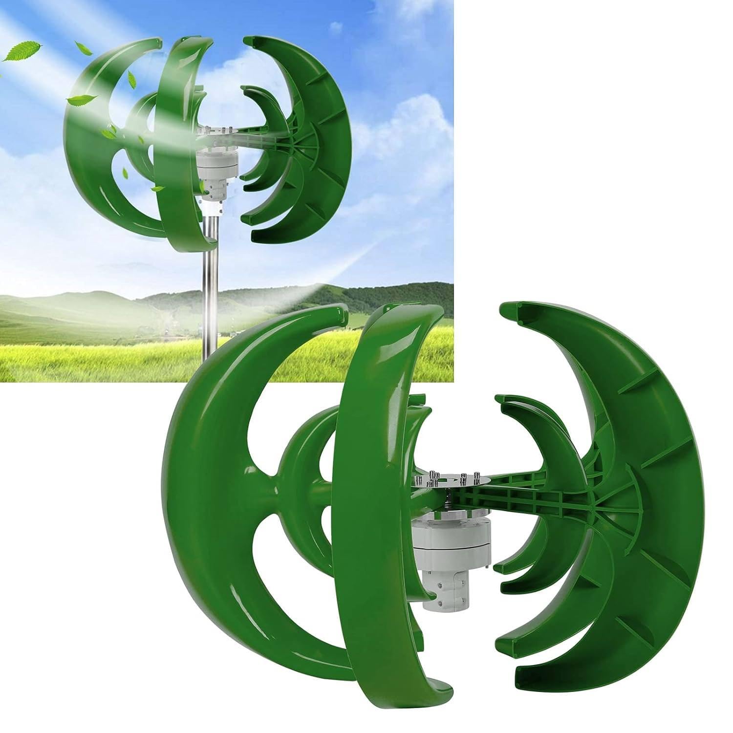 Kit Generatore Eolico per Turbina Eolica Ad ASSE Verticale, Modello di Generatore a Magnete Permanente Trifase, Modello di Mulino a Vent Alimentato a Energia Solare Fai da Te da 12V 24V,Green-12V