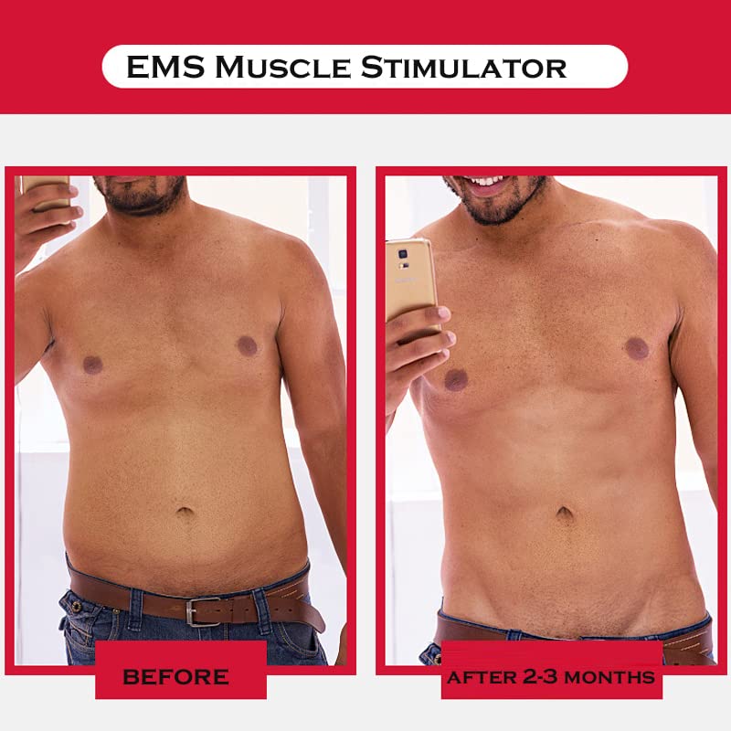 EMS Muscle Stimulator, EMS Trainingsgerät, EMS Bauchmuskeltrainer, USB-Wiederaufladbarer Tragbarer Muskelstimulator, Bauchtrainer Elektrisch für Bauch, Arm, Bein-Fitness Trainings Gang (Rot)
