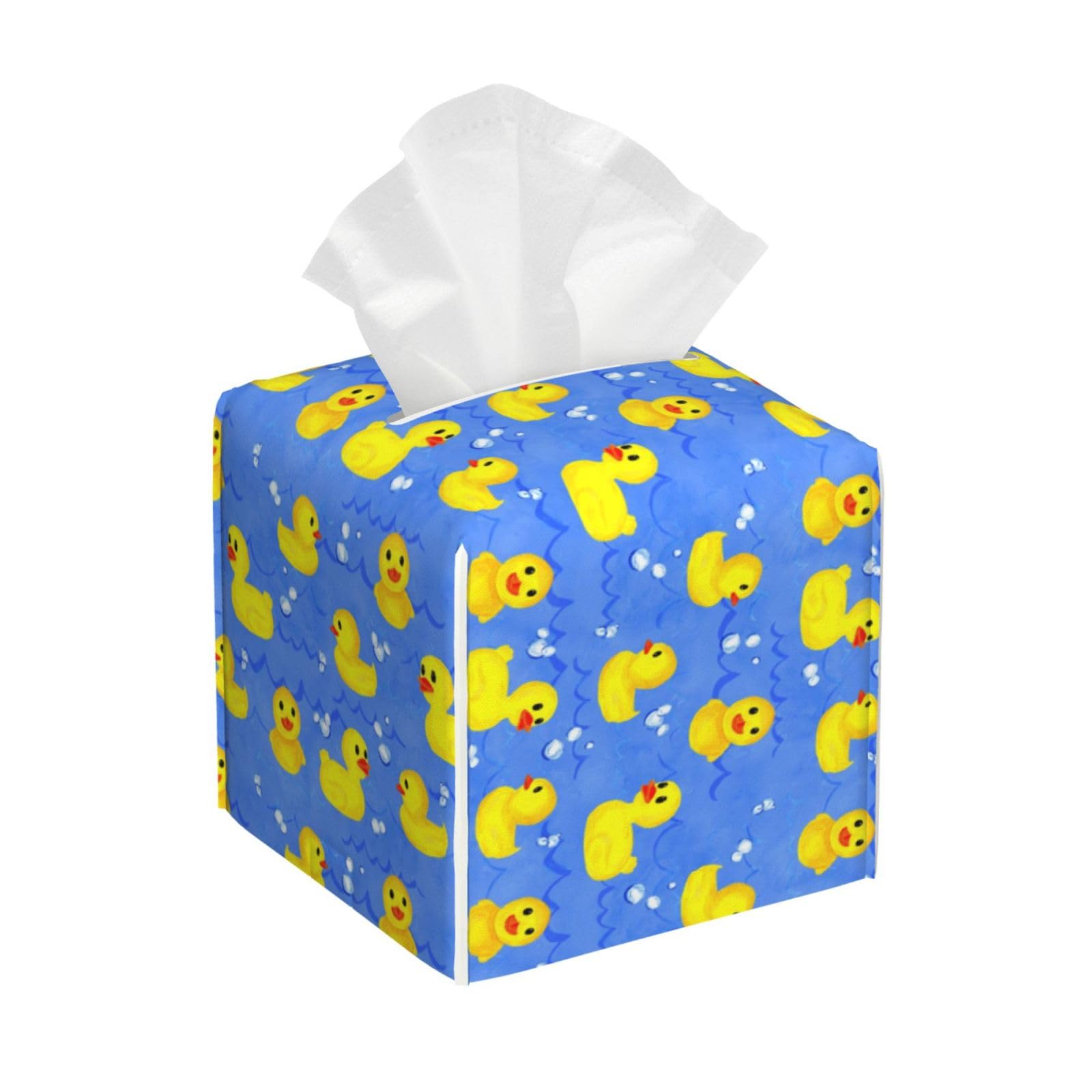 Rubber Yellow Ducks Square PVC Tissue Box Cover Modern Decorative Holder for Bathroom Vanity