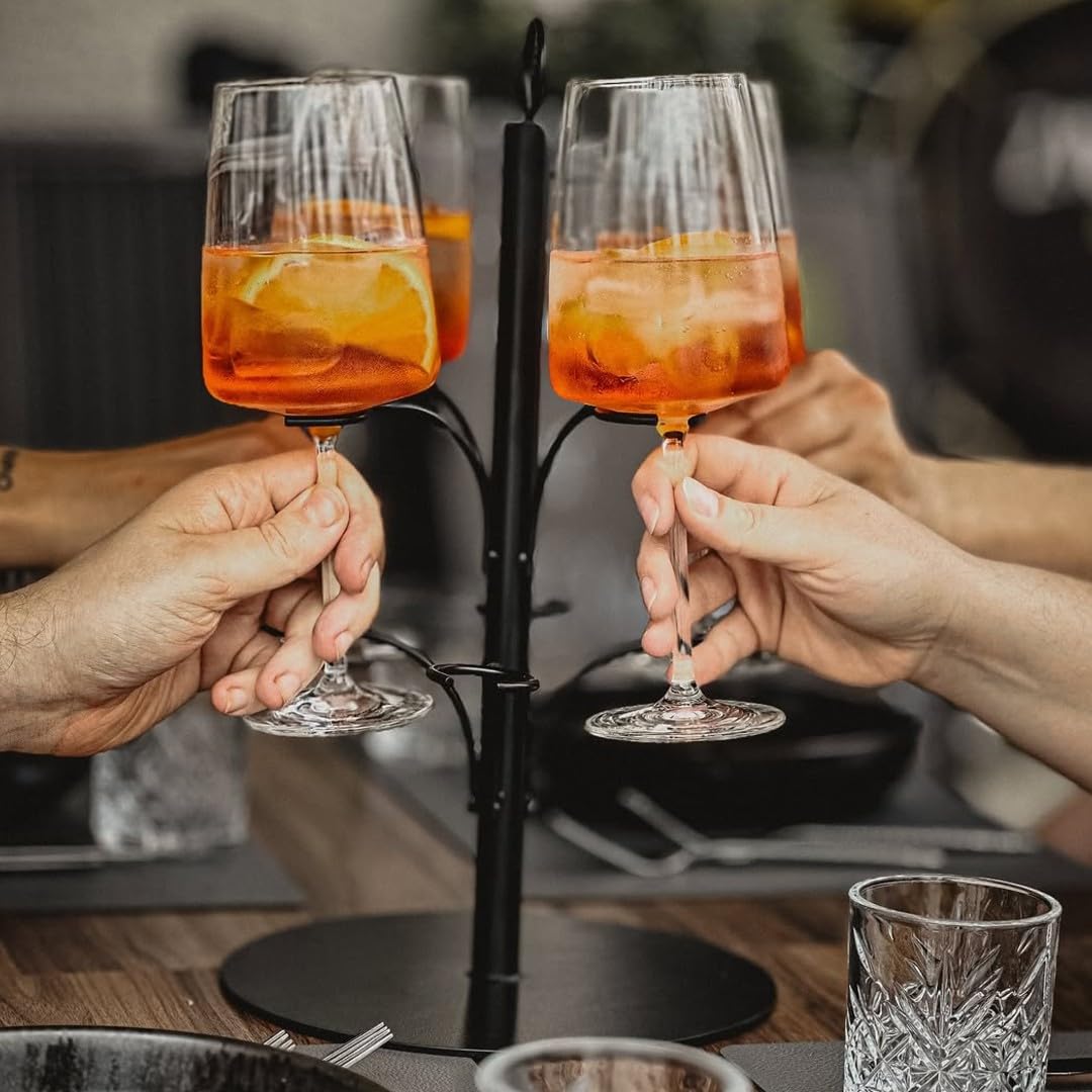 Getränke Tower ohne Montage - Aperol Ständer für 8 Gläser - Bar Zubehör für Gastronomie - Cocktail Tower und Champagner Geschenk - Alternative zur Aperol Maschine (schwarz)