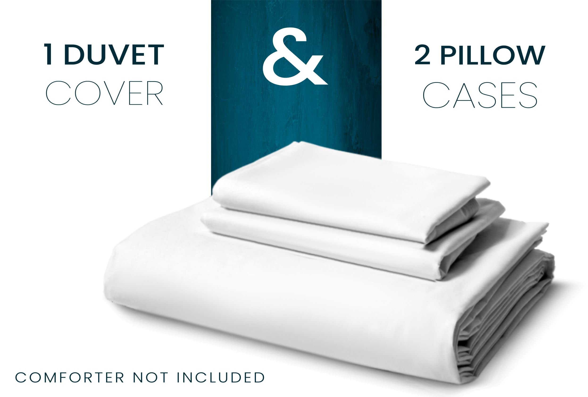 Sapphire Collection 100% Egyptian Cotton 300 Thread Count Duvet Cover With Pillow Case Bedding Set (Super King, White) - Image 4