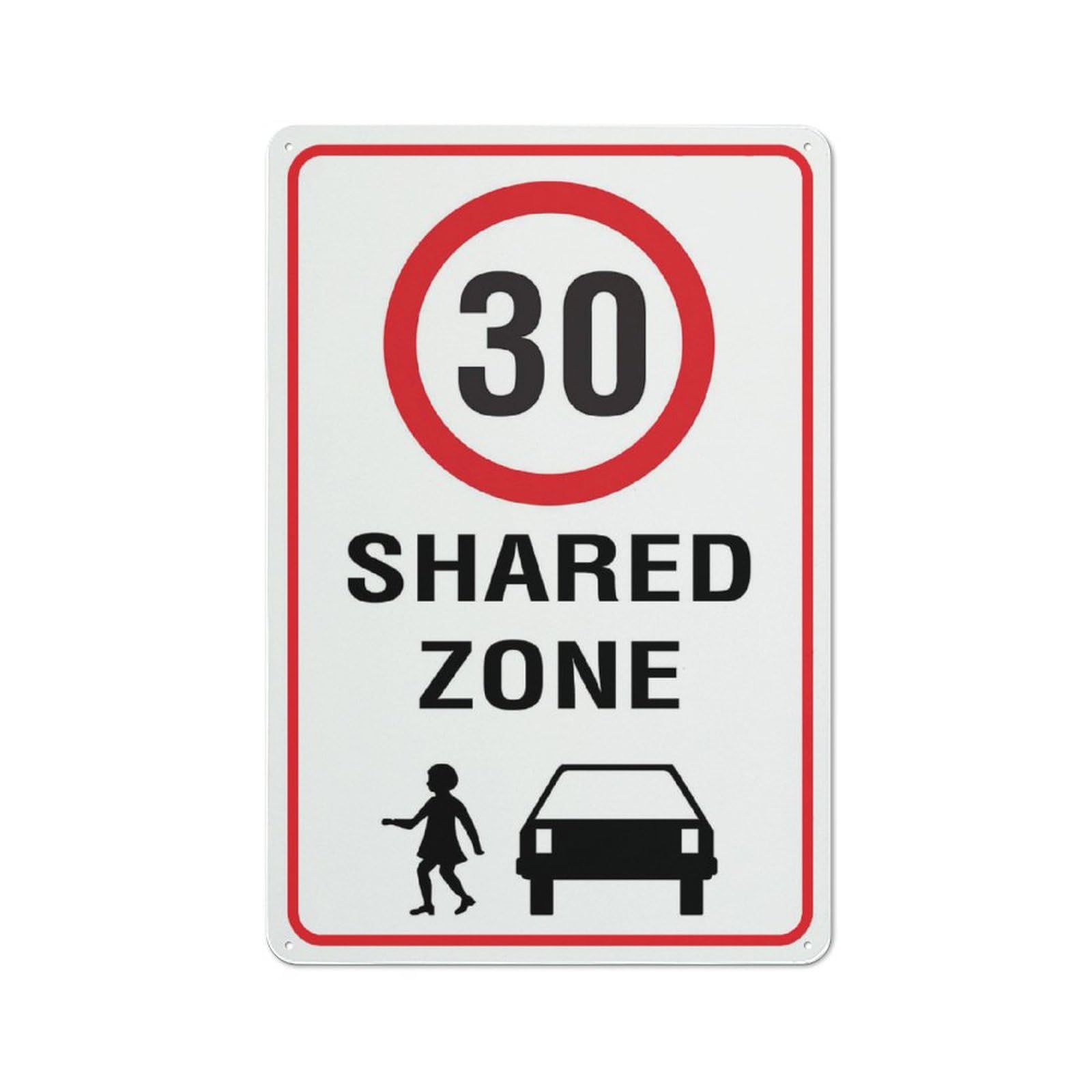 Shared Zone - 30Km Speed Limit Sign, 8x12 Inch Rustproof Aluminum Metal Sign, Multicolor