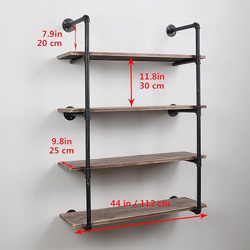 Miniatura 96 de MBQQ, Estantes de tubería industrial con madera, estante de montaje en pared rústico, estantería de metal colgada, estantería flotante de
