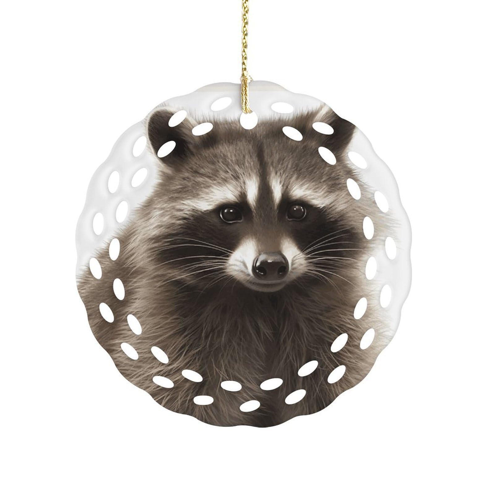 Btcowzrv Style Hairy Raccoon Ceramic Ornament,Round Ornaments With Hole Easy To Hang,Hanging Ornament For Wedding Party Home Window Garden Christmas Day Decor