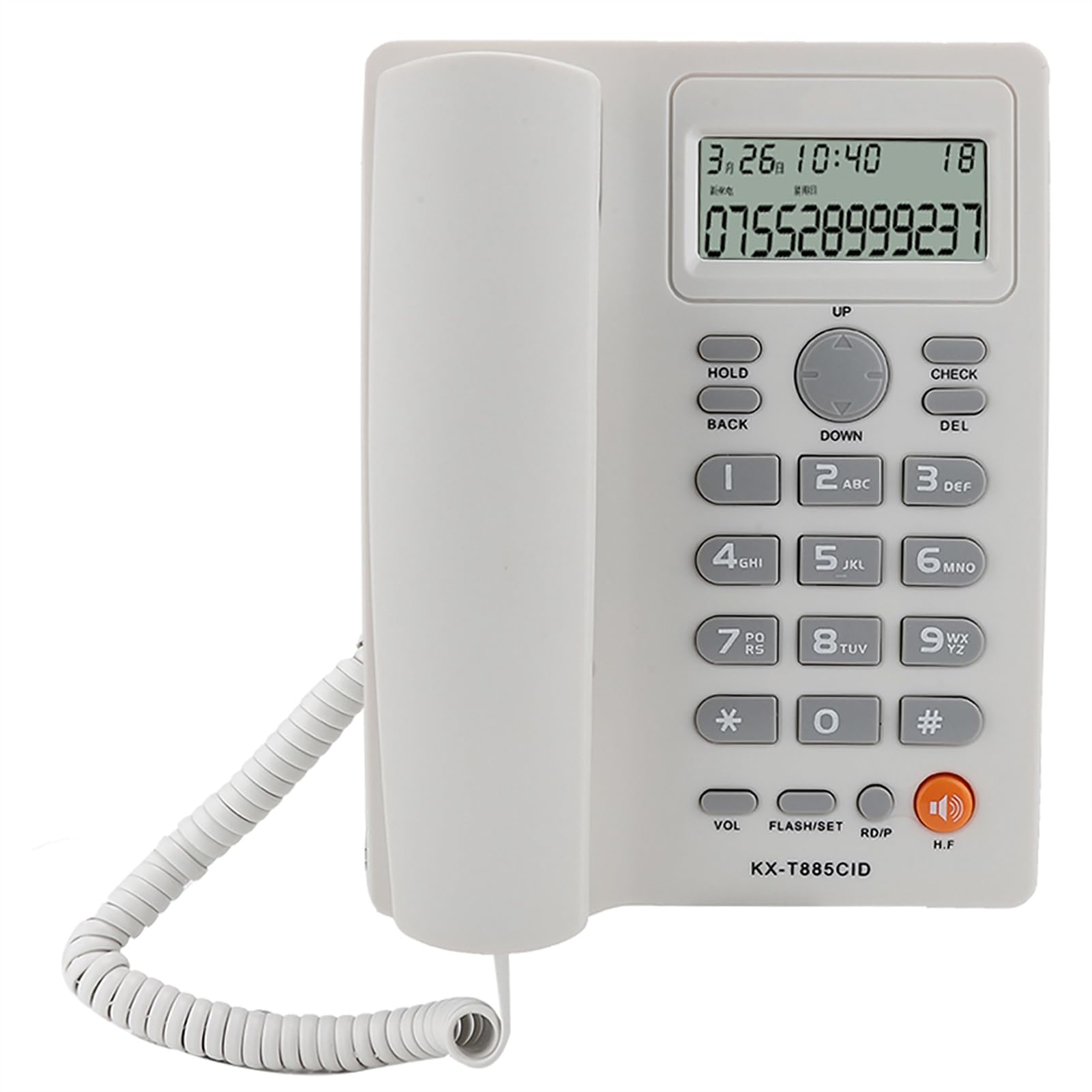 Przewodowy telefon stacjonarny z funkcją identyfikacji dzwoniącego i zestawem głośnomówiącym, analogowy telefon stacjonarny naścienny do domowego biura w hotelu, czarny, m (Biały)