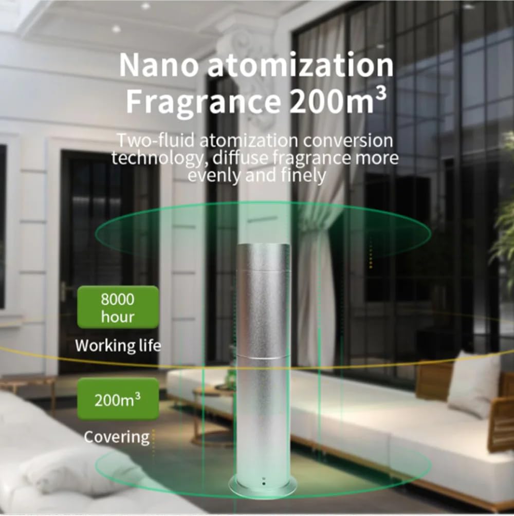 Diffusore senza acqua per oli essenziali, con telecomando, a colonna, elettrico, per aromaterapia, diffusore atomizzatore, per SPA, hotel, casa, ufficio, fragranza benessere (argento, corto)