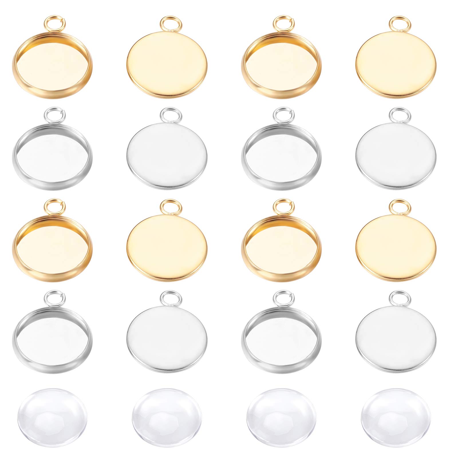 40 Set Connettori Cabochon Per Gioielli - 4 Misure 8/10/12/14mm In Acciaio Inossidabile Dorato Con Vetri - Foto 6