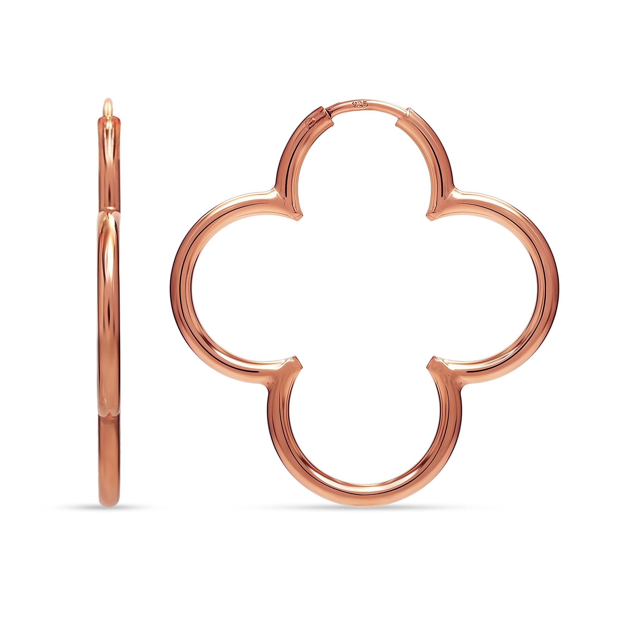 LeCalla 925 Sterling Silver BIS Hallmarked Rose-Gold Plated Simple Clover Flower Hoop Earrings for Women and Girls (B0CRKPYRW7) Amazon Price History, Amazon Price Tracker