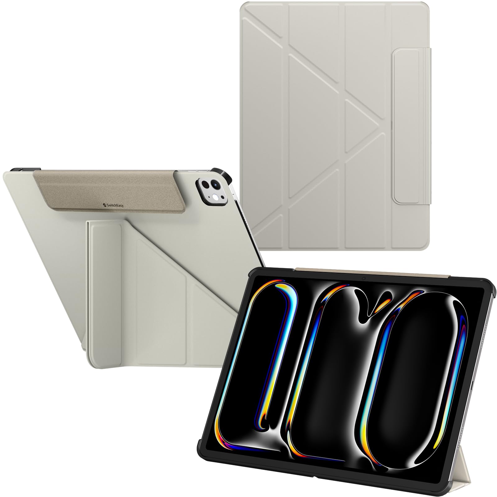 SwitchEasy Origami 2024 Case for iPad Pro 13' - Protective Case with Pencil Holder, Multi-Angle Stand, Morandi Cover, Apple Pencil Pro Charging,