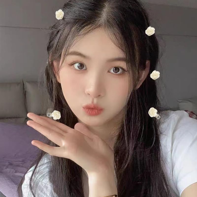 Miniatura 6 de Mini pinzas para el pelo de flores, pasadores de pelo de flores pequeñas para mujer, pinzas para el pelo de rosa blanca con pico de pato, accesorios