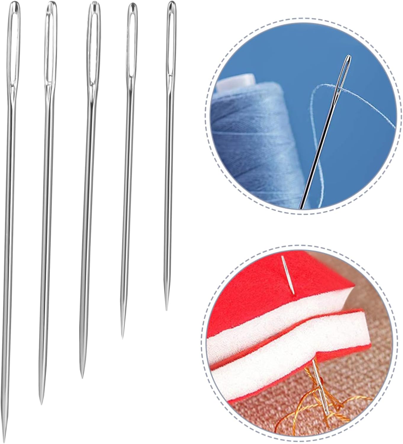 HOMSFOU 1set Heavy Duty Stainless Steel Embroidery Needles Eye Design and Wooden Storage Case for Easy Hand Sewing and Craft Projects
