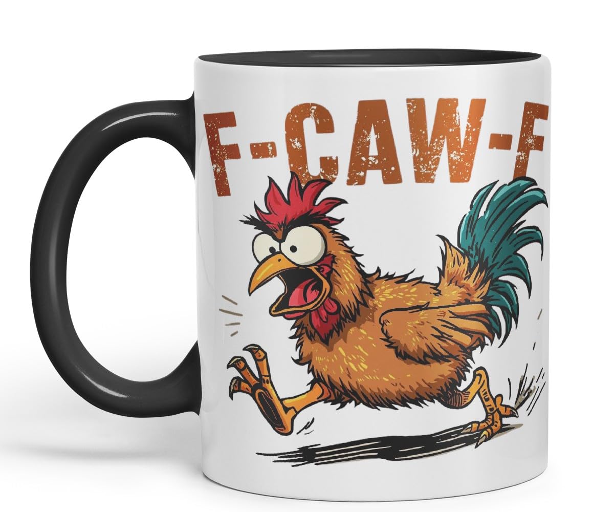 Vixar F-Caw-F Sarcastic Chicken Coloured Ceramic Mug Cup Gift Funny Sarcastic 330ml (Black)