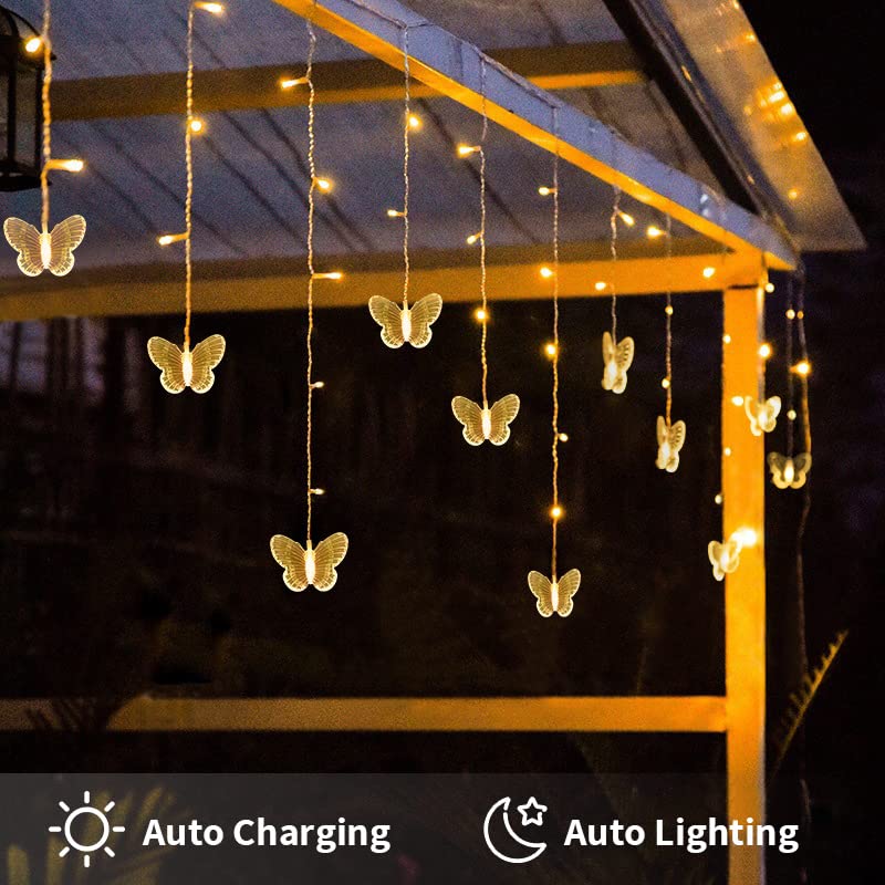 Solar Powered Butterfly Curtain Lights 4m LED Fairy Lights with Remote - Image 3