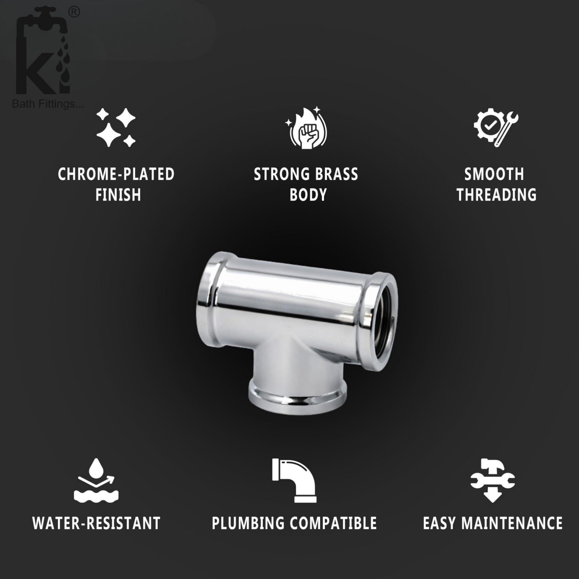 KI® 1/2 Inch Brass Chrome Plated CP Tee | Internal Threaded 3-Way Pipe Fitting | Heavy-Duty Plumbing Connector for Water Supply Lines | Durable Brass Tee Joint for Bathroom, Kitchen & Utility Plumbing 1