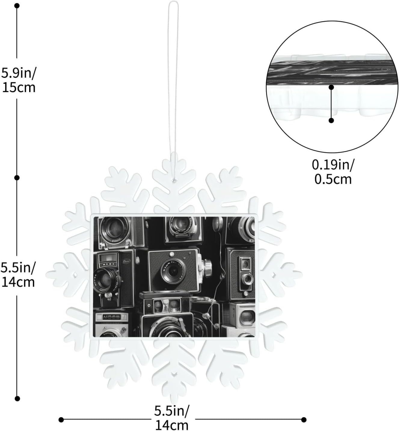 Christmas Ornaments Retro Cool Camera Collection Snowflake Hanging Plastic Glitter nowflake Ornaments with Silver Rope Christmas Tree Decorations for Window Door Accessories image 4