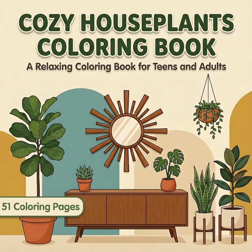 Cozy Houseplants Coloring Book: Relaxing Plant Pots & Indoor Greenery for Kids and Adults