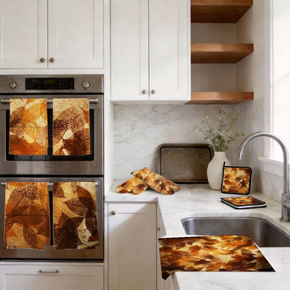 Lot de 9 décorations et accessoires de cuisine Motif feuilles d'automne