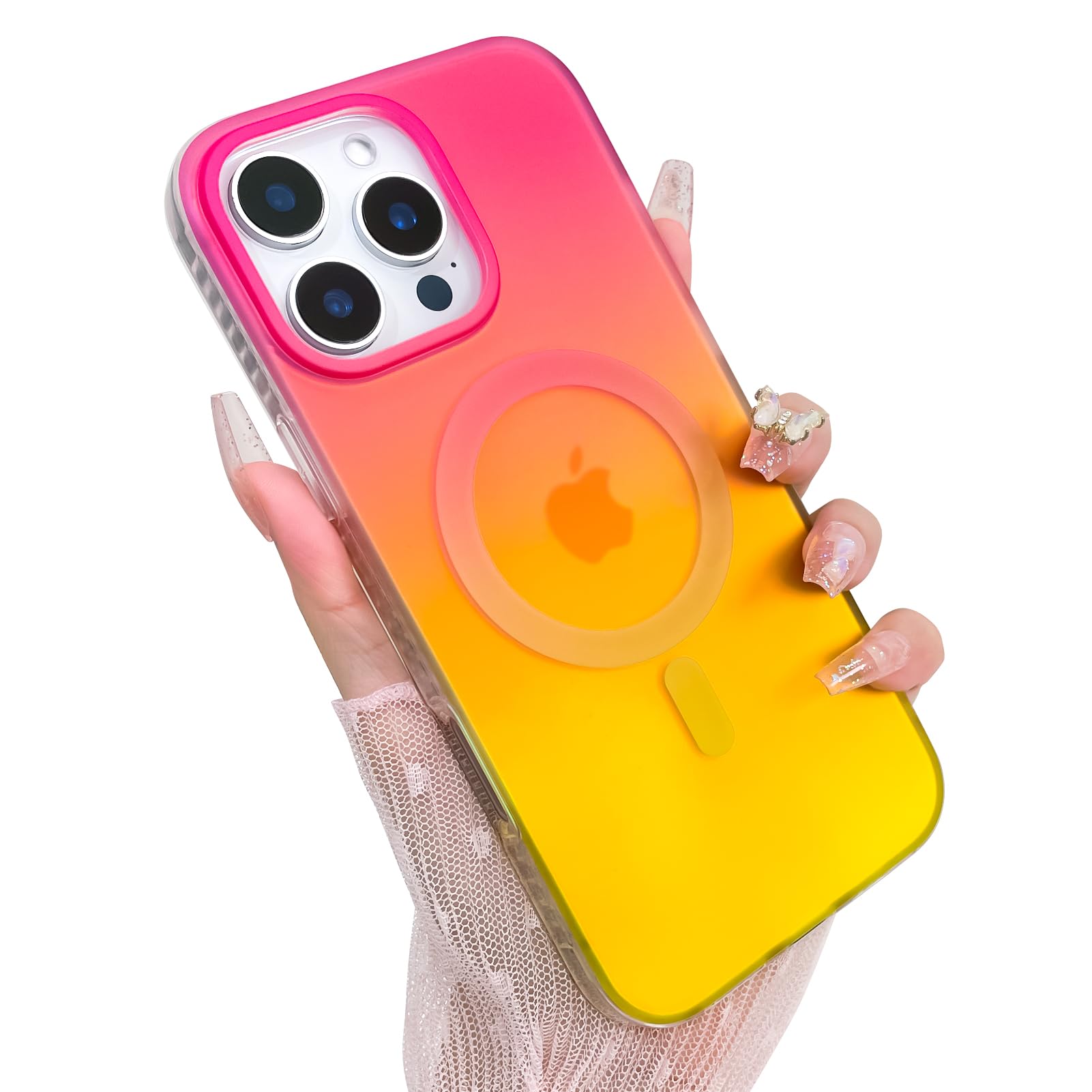 Heaofei Aesthetic Case for iPhone 16 Pro Max Case for Women Girls, Compatible with Magsafe, Cute Girly Trendy Glitter Sparkly Rainbow Magnetic