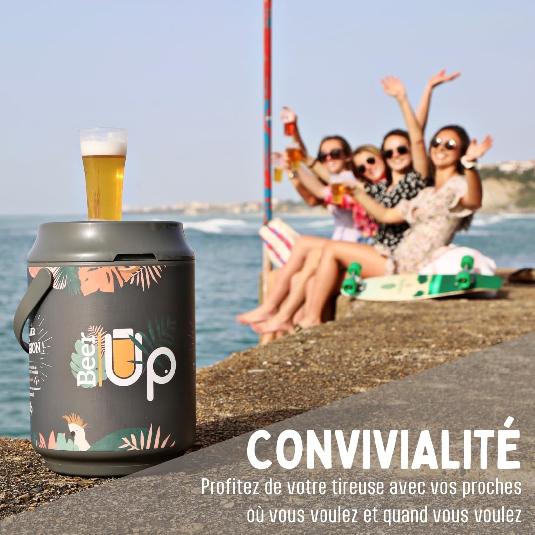 BeerTender® BEER UP Tireuse à bières portative 20 verres 4 kits fûts 1 ceinture porte verres 12 marqueurs 20h de froid remplissage par le fond