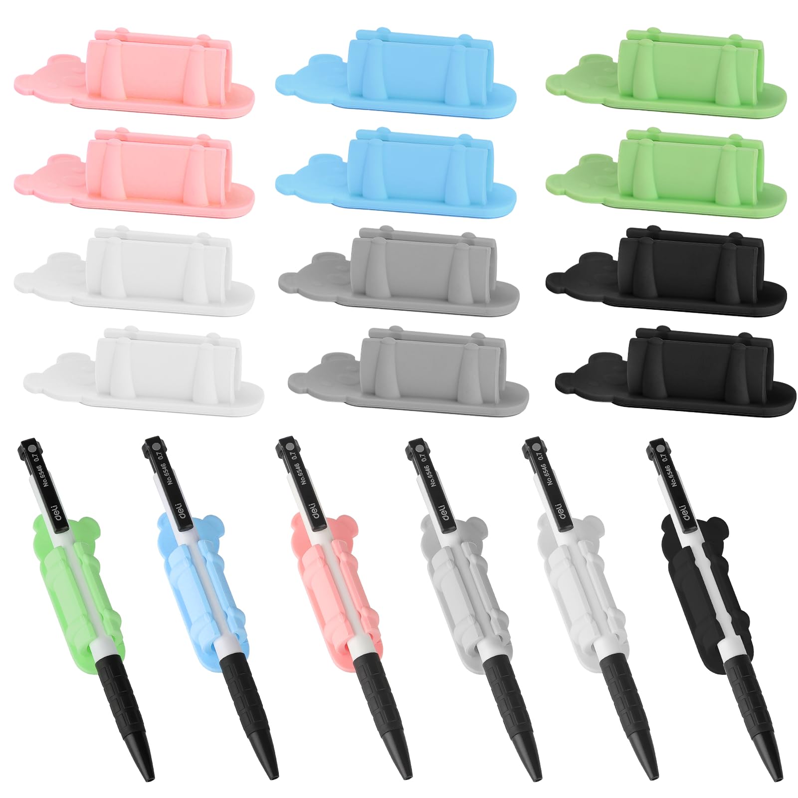 CASSONRM 12 Pack Adhesive Pen/Pencil Holder, Flexible Silicone Holder for Classroom, Office, or Any Surface - Desk Organizer Accessory