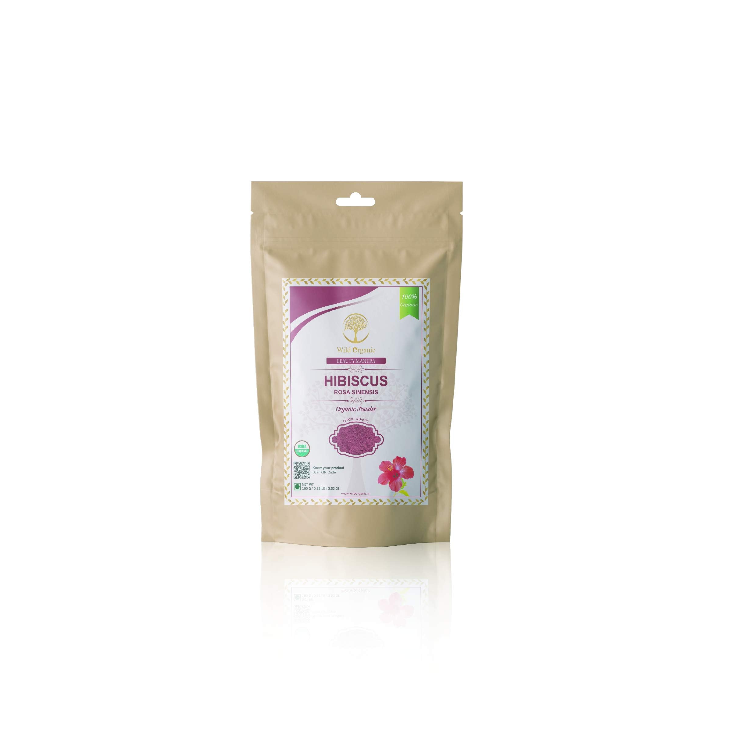 WILD ORGANIC 100% Natural Hibiscus Flower (Rosa Sinensis) Gudhal Powder -100g for For Face Pack & Hair Growth